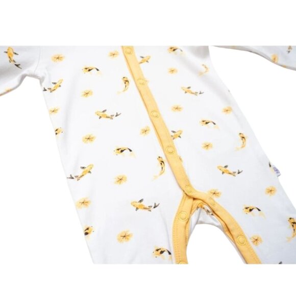 Bubble Baby Koi Print Bamboo Snap Footie Romper NWT 18-24M White & Yellow Unisex - Picture 2 of 5